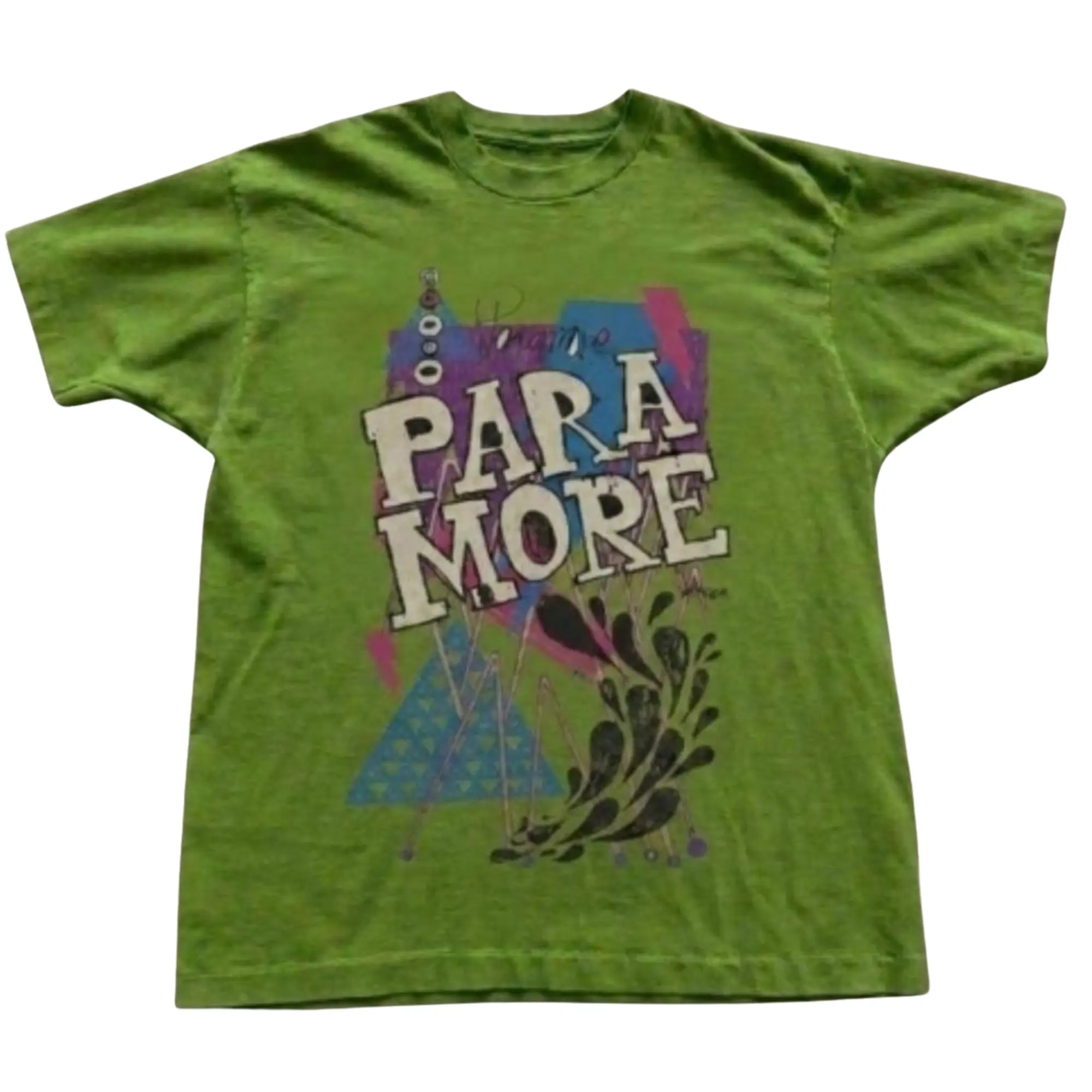 Y2K Alternative Rock Abstract Graphic Tee, Colorful Emo Music Shirt, Vintage Green Band Style T-Shirt