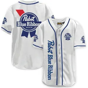 Pabst Blue Ribbon White Baseball Jersey Jersey Shirt, Trending Jerseys, Cosplay Jersey, Jersey, Jerseys Top, Gift For Him, Gift For Her, Jerseys Lover.