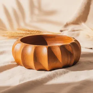 Fluted Round Teak Wood Bowl
