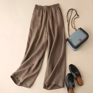 Cotton Linen Straight Leg Pants Women Summer Loose Versatile Large Size Linen Nine Points Casual Thin Ladies Trousers
