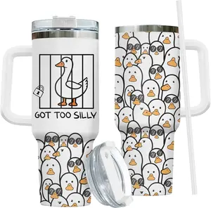 Silly Goose Tumbler 40oz with Handle and Straw, Got Too Silly Locked Up Gooses Insulated Travel Coffee Mug - Funny Animals Lover Gift for Women, Men & Friend on Birthday Party