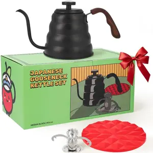 Black Japanese Gooseneck Stovetop Kettle with Thermometer and Insulated Handle, 4-piece 1200ml Stainless Steel Pour Over Tea Precision Pour Kettle Pot