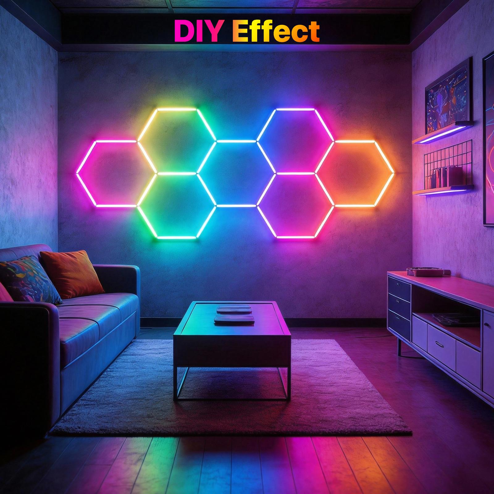 HYPERLITE RGB Hexagonal Honeycomb Light, Modular Garage Light System, Smart LED Hexagon Garage Lights for Ceiling or Wall, DIY Color Lighting Panels Music Sync, Remote Control, Decorative Honeycomb Light Garage, Gaming Room, Party memorialday