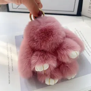 Plush Eared Rabbit Keychain Mini Backpack Charm, Adorable Plush Bunny Pendant, Casual Contemporary Style Accessory, Fuzzy Keychain