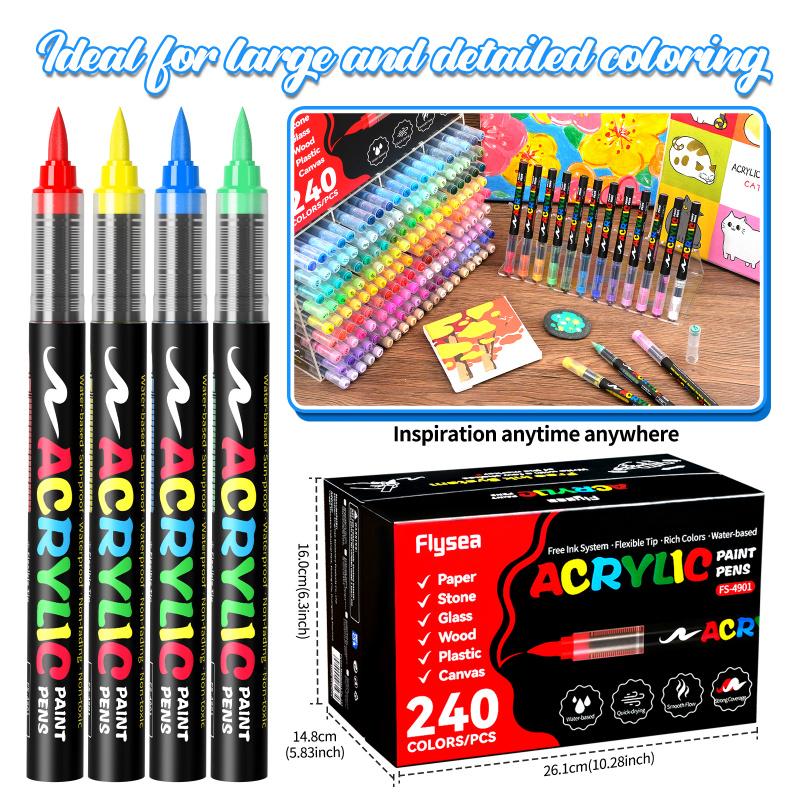 Acrylic Paint Markers, Soft Brush Tip Acrylic Paint Pens, Quick-Drying Waterproof Ink, for Rock Painting Plastic Wood Canvas Glass Ceramic Metal Art Crafts Supplies, Art Marker Set Christmas Gift