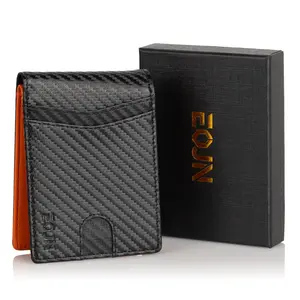 EOJN Slim Mens Wallet Front Pocket with 11 Slots Minimalist RFID Blocking Credit Card Holder Carbon Fiber Money Clip in Gift Box Leather