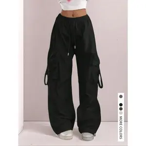 HighWaistDrawstringComfortableWideLegCargoPants,ElasticCuffsandFoldoverPocketsforCasualStreetStyle