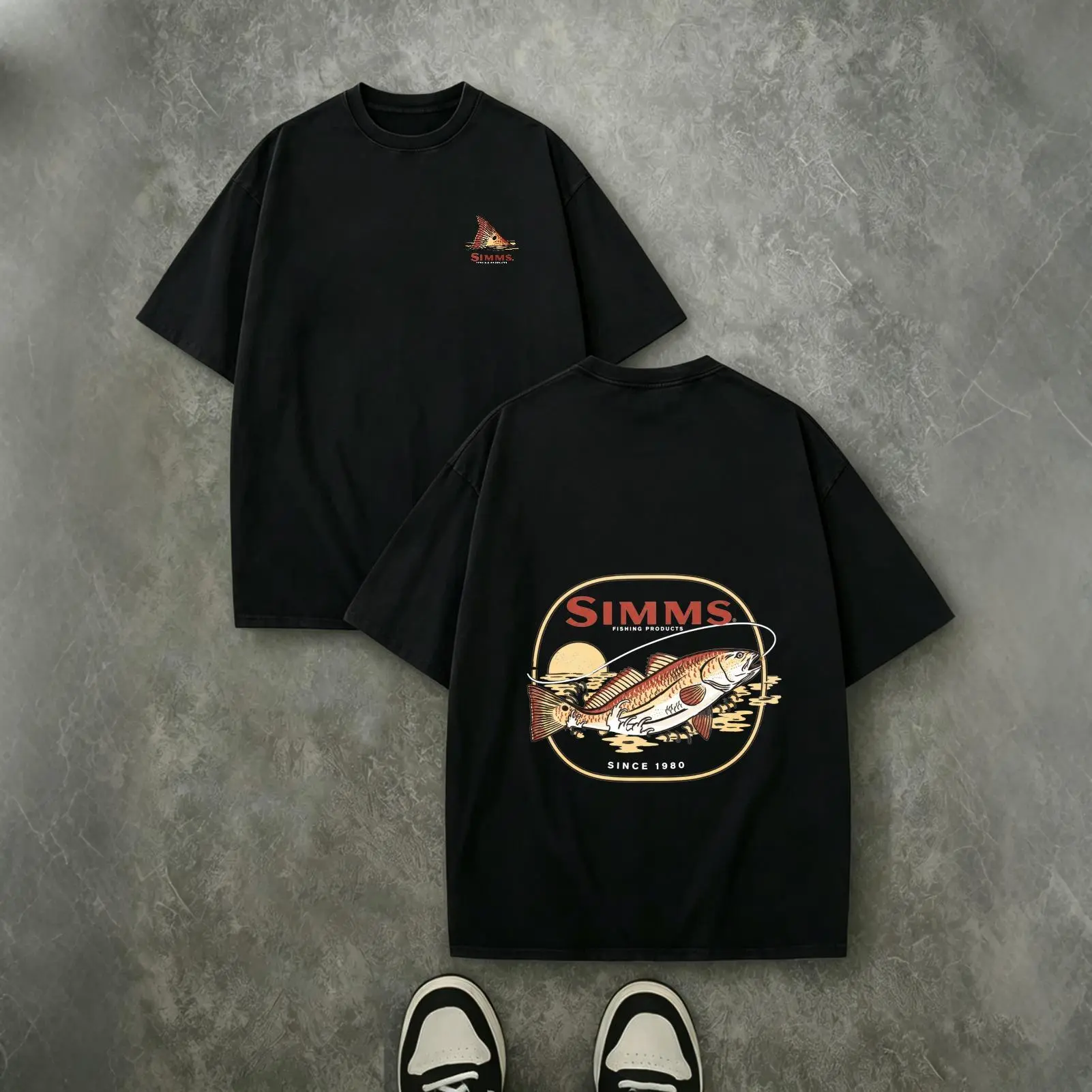 Streetwear Oversized T Shirt Simms Fishing Graphic Print Cotton Casual Unisex Gift For Angler Outdoor Enthusiast Boyfriend Girlfriend