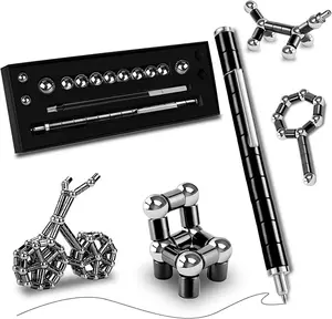 New Deal - Black Fidget Pen Toy with 13 Rings & 10 Steel Balls, Deformation & Drop-Resistant Sensory Tool for Stress Relief, Cool Gadget for Adults, Novelty Gift for Any Occasion