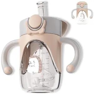 Baby Sippy Cup with Weighted Straw for Infants 6-12 Months, 8oz Toddler Drinking with Handles, BPA-Free, Transition Trainer for 1+ Year Old (Apricot)