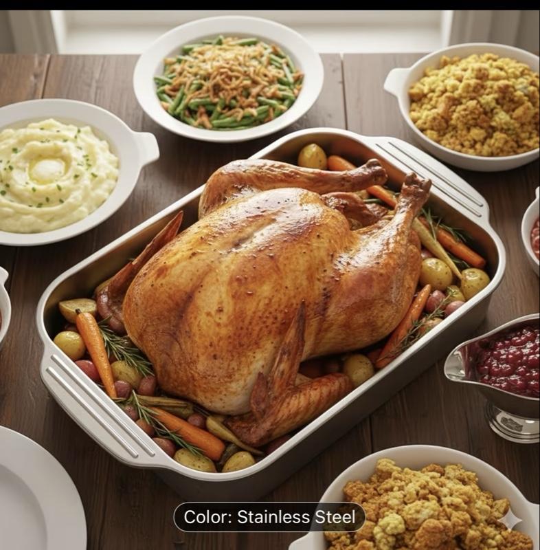 4-piece Set: 2 Deep Pans and 2 Lidded Pans with Handles, Stainless Steel Rectangular Baking Pans with Steel Lids - 6-liter Large Capacity, 16.14-inch Deep Baking Pan, Fish Pan, Roasting Pan, Lasagna Pan, Chicken, Dishwasher Safe, Gift for Men