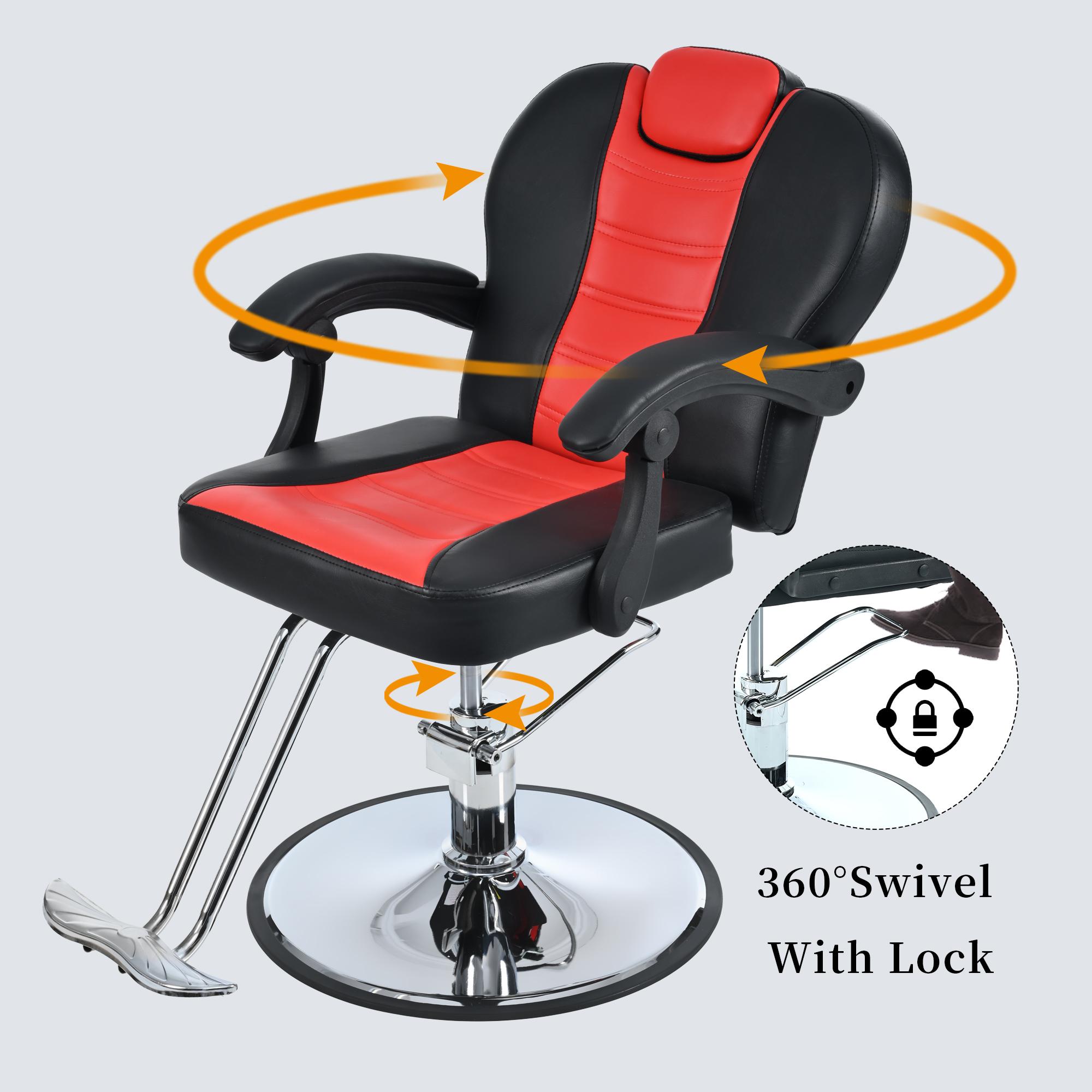 Black Reclining Salon Barber Chair for Hair Stylist, Professional Hair Stylist Chairs with Heavy Duty Hydraulic Pump, All Purpose Styling Hairdresser Braiding Shampoo Chair for Spa Home Euipment Barber Salon Chair for Hair Stylist