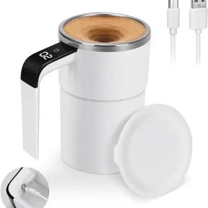 Automatic magnetic coffee mug with LED temperature display, automatic stirring mug, 12-ounce automatic stirring mug with lid, rechargeable automatic stirring mug—perfect for stirring coffee and mixing milk at your desk