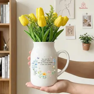 Mom Floral Ceramic Vase, Mothers Day Gift For Mom, Daughter Mother Gifts