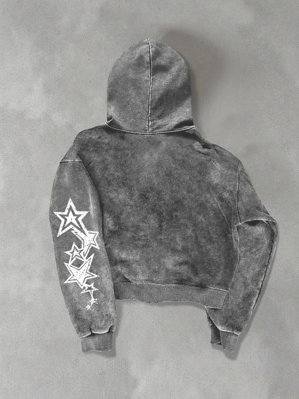 Unisex Street Style Zip Hoodie Jacket, Spring & Fall Thin Cotton Sweatshirt, Xworld Logo Star Pattern, Y2K Campus Hip Hop Fashion