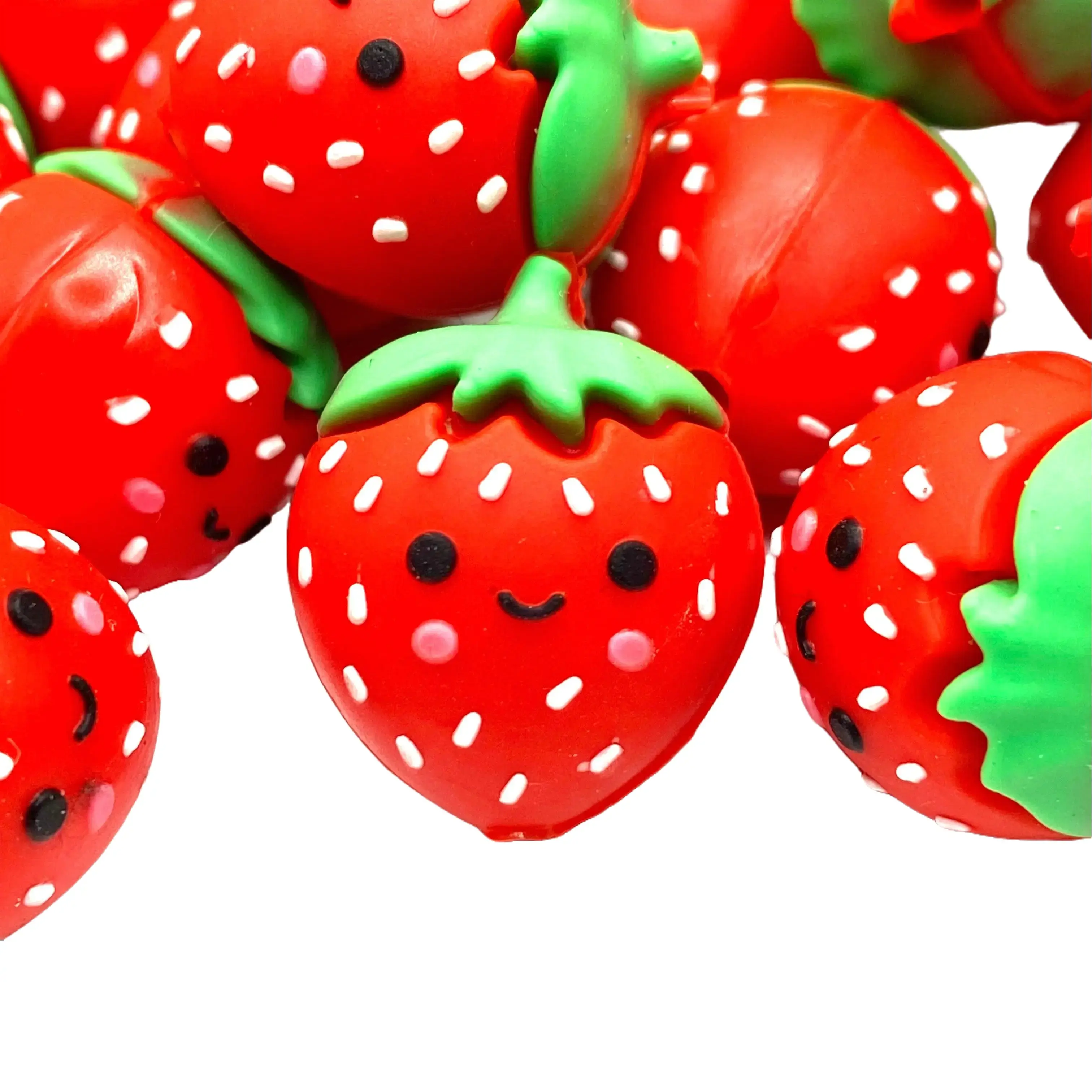 1pc Strawboss Babe 3D Silicone Focal Beads - Strawberry Shape Beads for Keychains Beaded Badge or Custom Pens