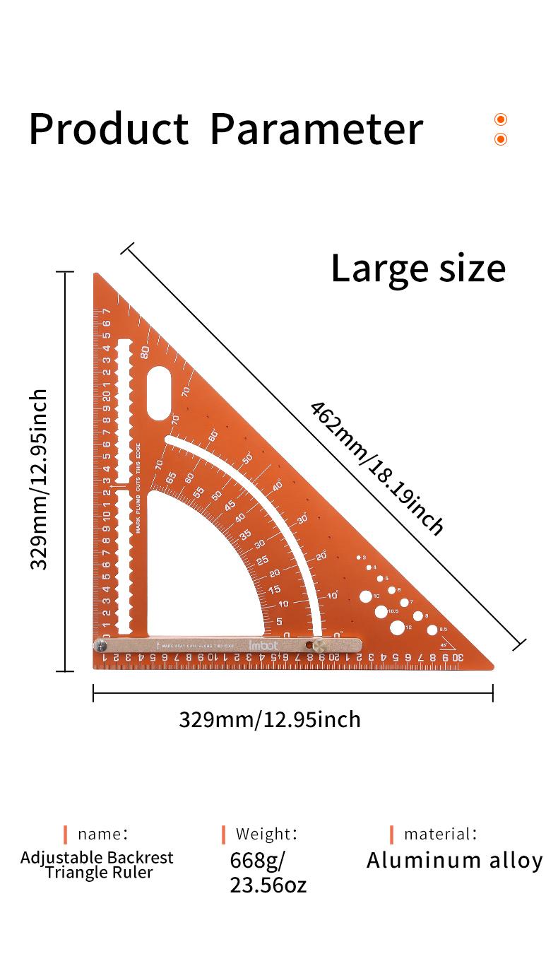 IMBOT Aluminum Alloy Dual Scale Triangular Ruler - High Precision Carpenter's Angle Ruler Multi-Purpose Angle Measurement Multi-Purpose Square Ruler for Woodworking Roofing Tools & Construction Layout