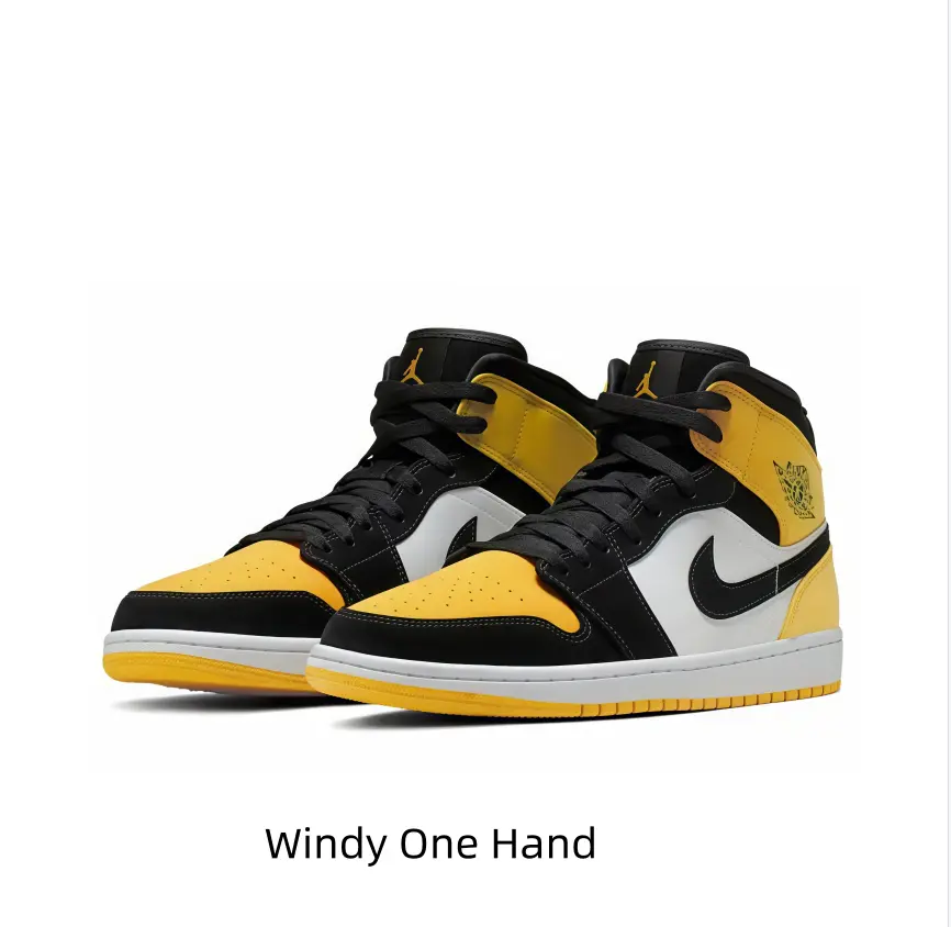 Vibrant three-color vintage high sneakers, energetic standout piece for seasonal sneaker collection showcases. Balanced black, off-white and sun-yellow palette refreshes classic old-school basketball silhouette.