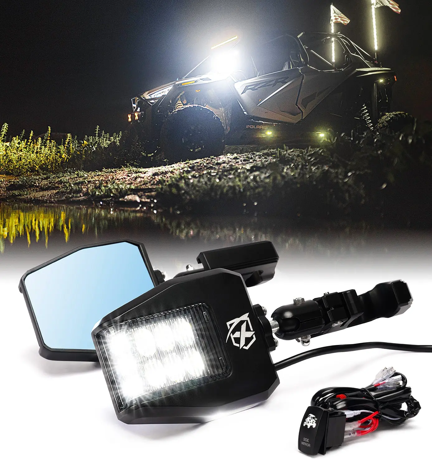 UTV Side Mirrors with LED Spotlights & Puddle Lights UTV Side Mirrors with LED Spotlights & Puddle Lights