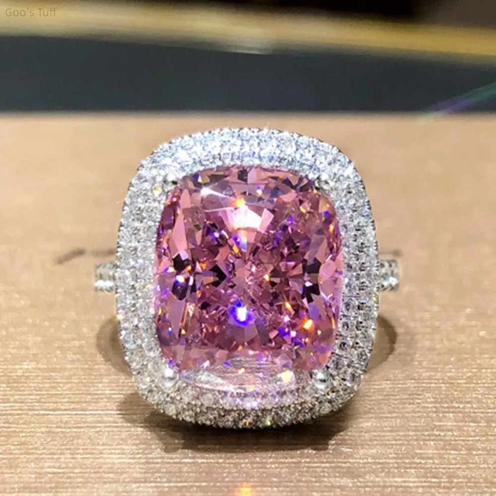 Women's Square Micro-Pave Pink CZ Band, Elegant Simulated Diamond Bridal Ring for Wedding, Engagement Events
