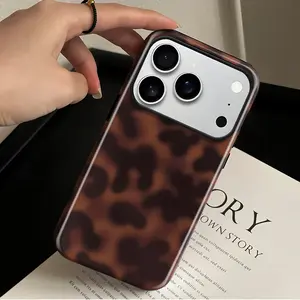Compatible with iPhone 17 Pro Max Case Tortoise Shell Phone Case for Women Girl Shockproof TPU and Hard PC Protective Cover - Amber Brown Leopard