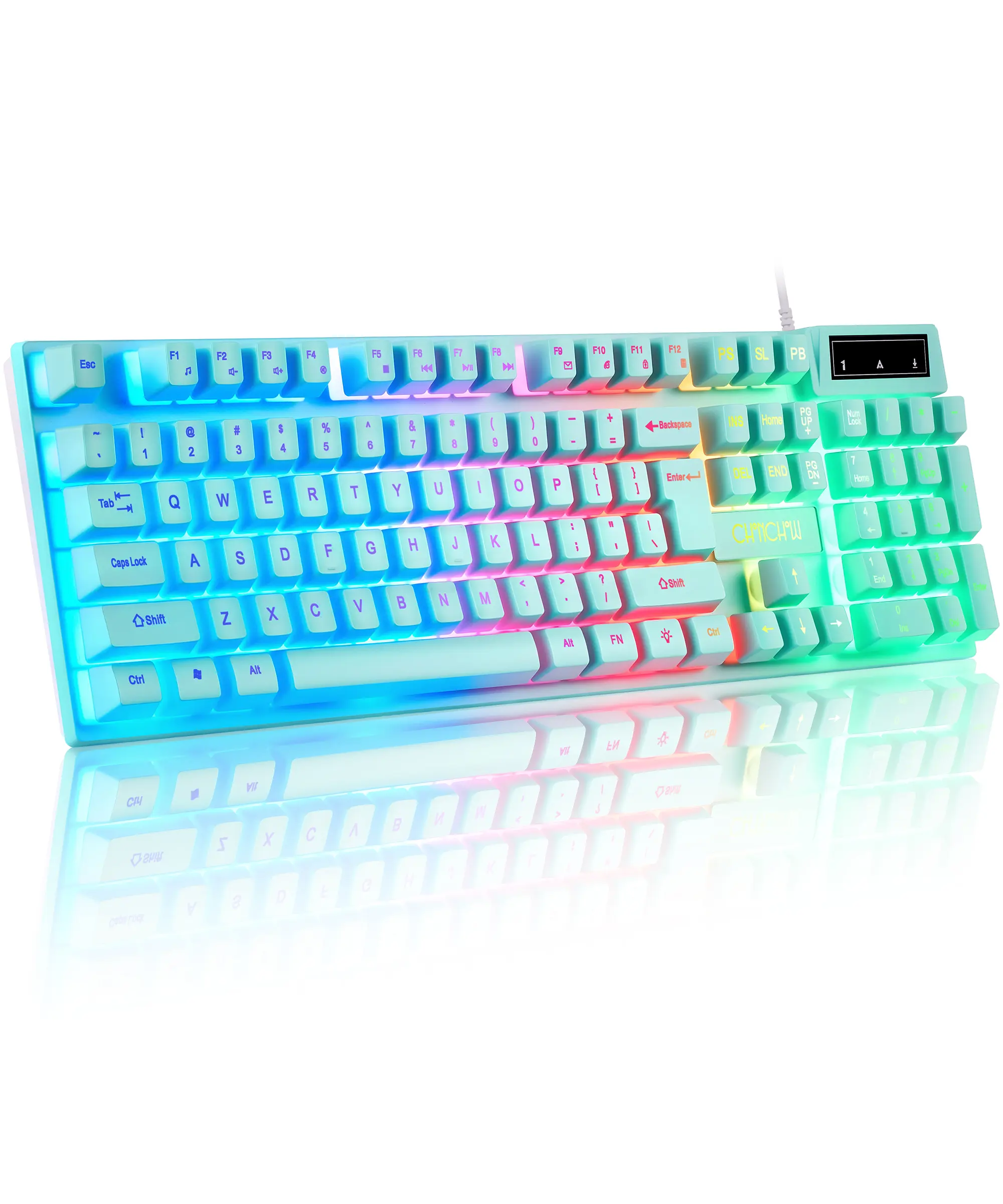 CHONCHOW Membrane Teal Aesthetic Gaming Keyboard, Full Size 104-Key USB Wired with RGB Color Backlight, Number Pad, 19-Key Anti-Ghosting Creamy Keyboard for Gamers, PC, Mac