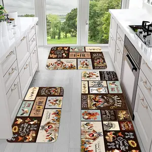 JIT 1pc Simple Flannel Farmhouse Chicken Patchwork Carpet Pattern Decorative Carpet Kitchen Carpet Set, Flannel End Cushion Set Rug Slippery Washable Rug for Kitchen, Laundry Room Carpet