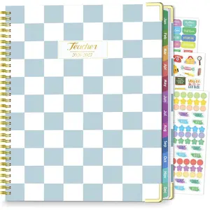 Teacher Planner 2026-2027, Jul 2026-Jun 2027 Academic Year, 8.5" x 11" Lesson Planner Book for Teacher Calendar, Spiral Bound Planners, Colorful Monthly Tabs, Planning Stickers, BlueCheckered