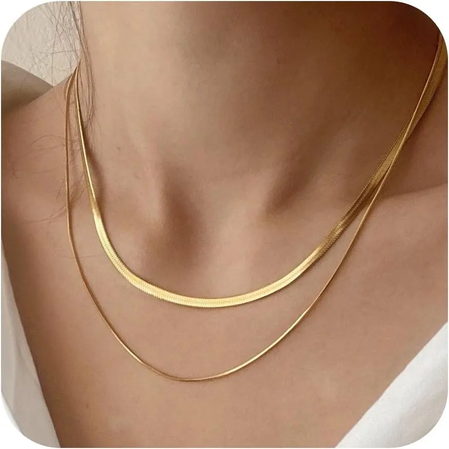 FREEKISS Necklace For Women Trendy Dainty Herringbone Snake Chain Necklace Layered Herringbone Necklace Jewelry Gifts For Women Teen Girls homeessentials