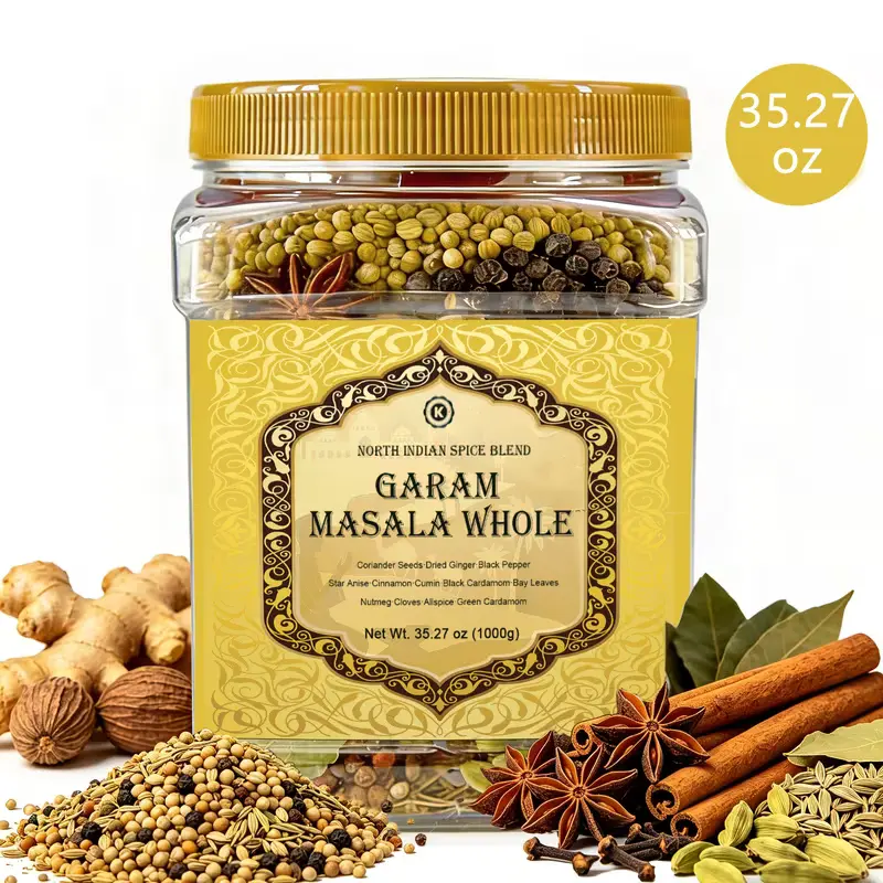 Authentic Whole Garam Masala Seasonings Blend (1000g/2.2 Lbs) - 12 Premium Spices, Flavor-Packed Bulk Pantry Size Mix for Indian Cuisine