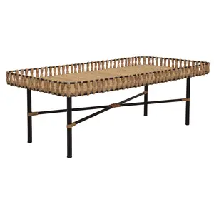 Rectangular Handwoven Rattan and Iron Coffee Table