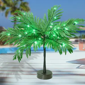 Luau Decorations Palm Tree with Lights, Lighted Palm Tree for Table Decor 23In Artificial Light Up Trees Green Table Centerpieces for Tropical Hawaiian Tiki Bar Home Summer Decor