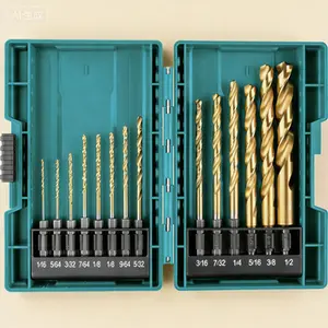 14 Pc.Titanium Drill Bit Set with 1/4 in.Hex Shank, Impact Gold Coating for Durability, Professional Grade Drill Bits for Metal Wood Plastic, High Performance Titanium Coated Drill Bit Set