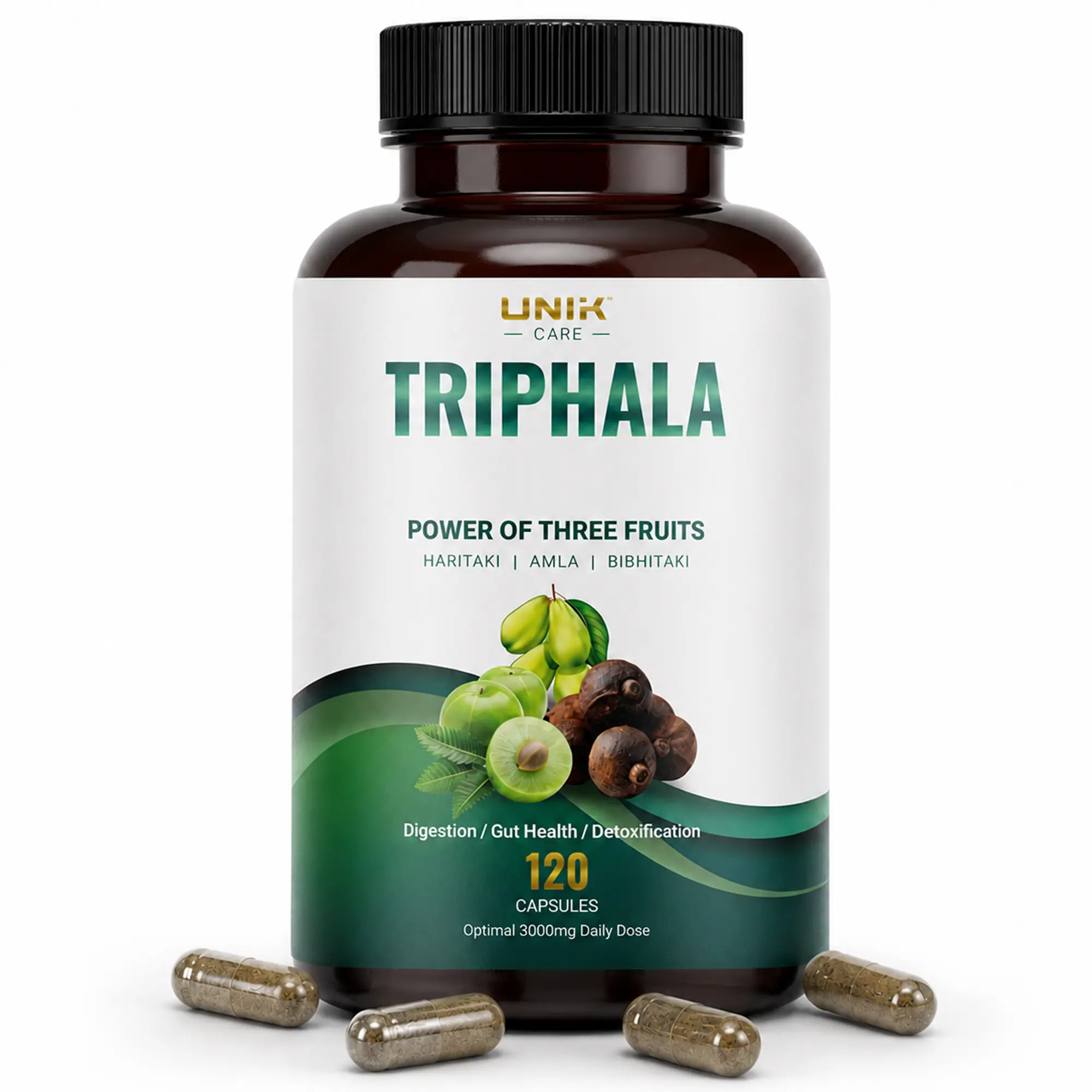 UNIK Care Triphala Capsules – With Amla, Haritaki & Bibhitaki 120 Capsules