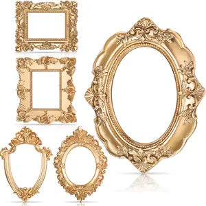 5 Pcs Gold Metallic Vintage Floral Resin Photo Frame Set, Small Antique Decorative Wall-Hanging Prop, for DIY Jewelry Display, Mother’s Gift