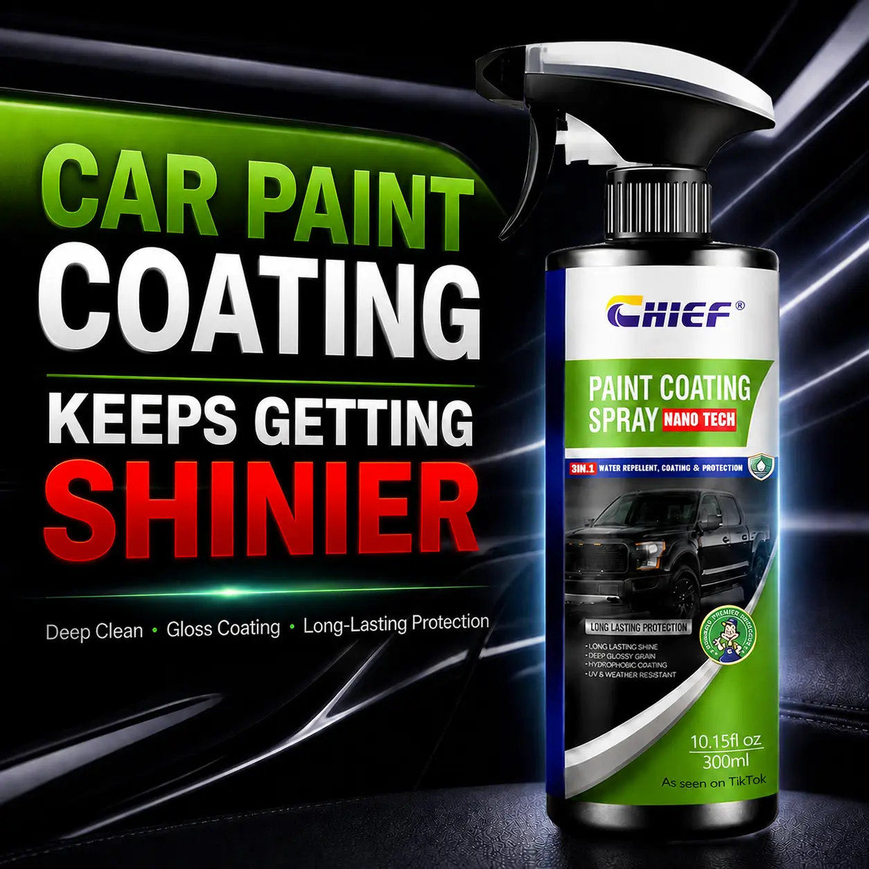 CHIEF 4-in-1 Advanced Nano Ceramic Coating Agent, 16.9 fl oz Car Detailing Spray - Professional Polish, Surface Cleaner, Ceramic Spray Sealant Wet Wax, Liquid Car Wax for Radiant Paint Finish, Locks in Protection #ceramic coating car
