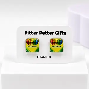 Crayon Box Earrings, Colorful Acrylic Studs, Back to School Gift