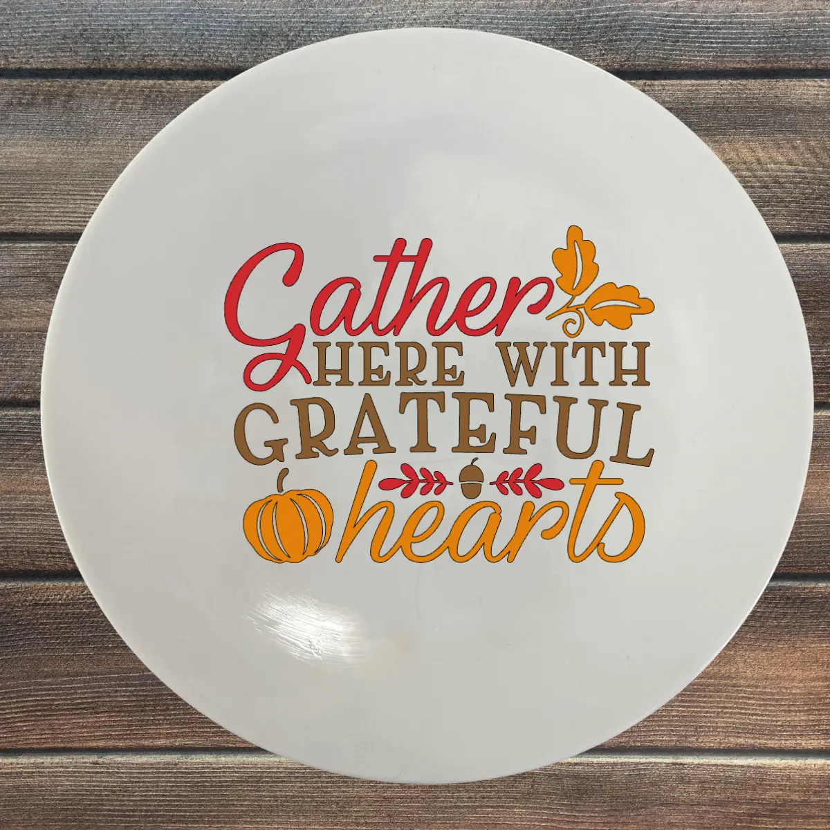 Ceramic Decorative Plate Gather Here with Grateful Hearts Autumn Design Perfect for Fall Table Settings
