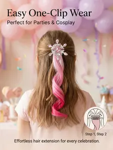 1pc Colorful Hair Clip, Snowflake Princess Gradient Long Wavy Hair Extension, Girls' Braided Hairstyle Accessory, Multicolor Hair Tie