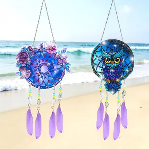 2Pcs Owl Diamond Painting Suncatcher Kit Set - Handmade Crystal Diamonds Painting Kit,DIY Hanging Ornaments for Home Garden Decoration,Window Hanging