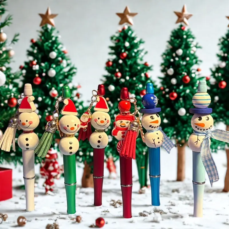 Winter Wonderland Bead Pens - Festive Snowman Design with Colorful Tassels and Star Toppers for Holiday Writing