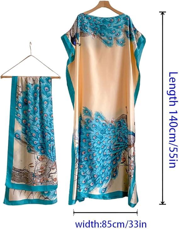Dress+1 Scarf,Women's Fashion Print Long Robe Set, Moomoo Dress + Scarf Headband, Casual Woven Fabric, Thin All-Season Wear, Beach Sun Protection Dress+1 Scarf,Women's Fashion Print Long Robe Set, Moomoo Dress + Scarf Headband, Casual Woven Fabric, Thin All-Season Wear, Beach Sun Protection