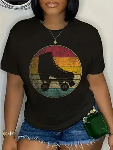 100% Cotton Roller Skates Rink Skating Skater Vintage Retro 70s 80s Gift T-Shirt Round Neck Short Sleeve T-Shirt Women's Men Graphic Tee