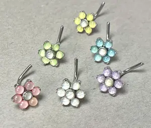 1pc Illuminating Stone Flower L-Bend 20g Nose Ring Stud Screw Surgical Steel
