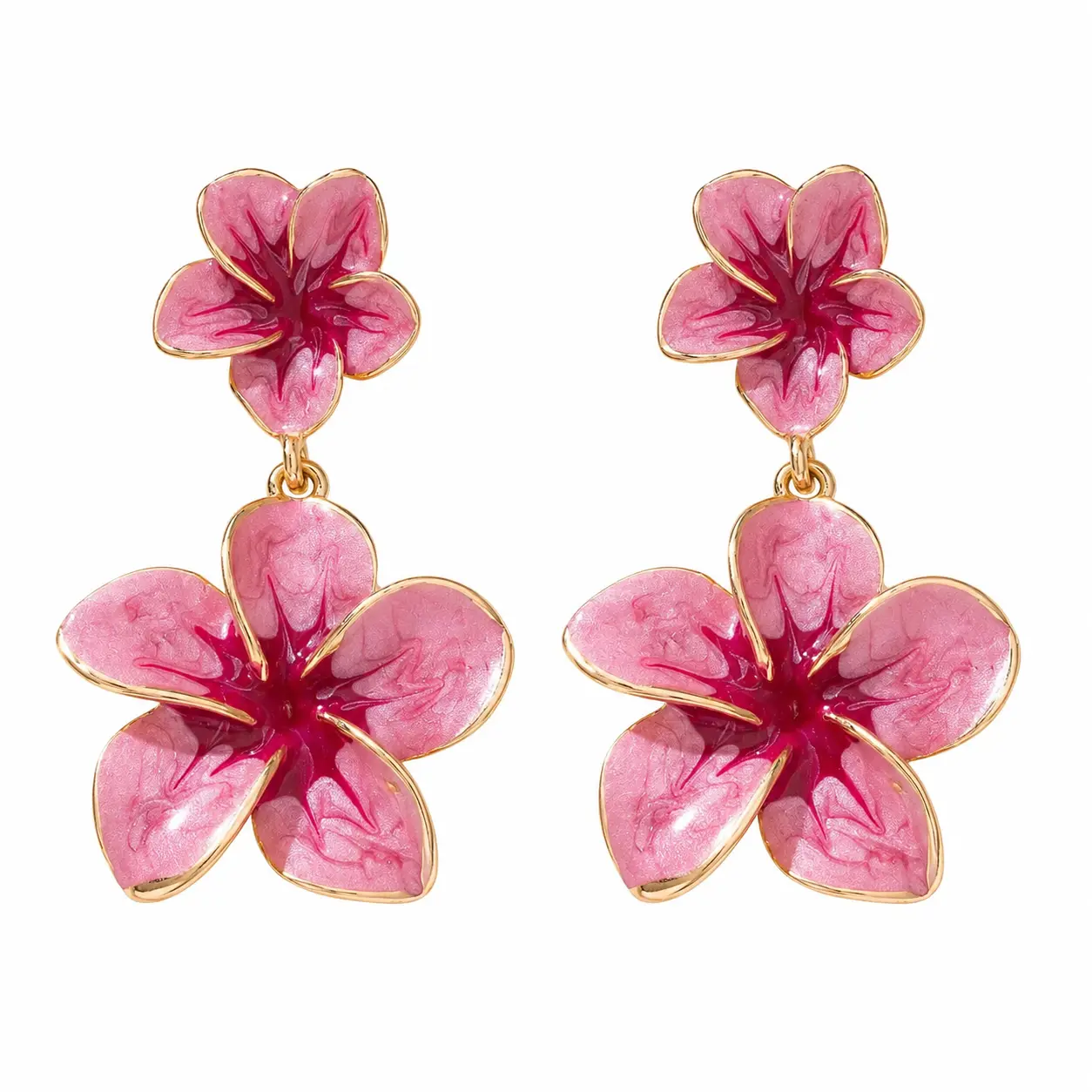 Gradient Pink Flower Earrings for Women Boho Floral Dangle Earrings Drip Oil Earring Luau Beach Party Vacation Hawaiian Style Accessories Jewelry ﻿