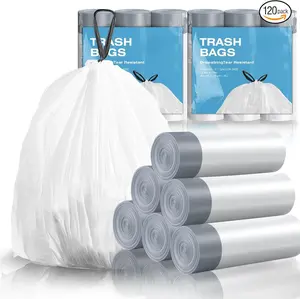 120 Counts 1.6 Gallon Mini Drawstring Trash Bags, Small Garbage Bags, Code a fit 4.5-8 Liter, 1.2-2 Gal, White Trash Bin Liners for Home Office Kitchen Bathroom Bedroom