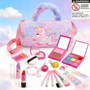 Kids Makeup Kit for Girl, Washable Cosmetics Kit with Unicorn Bag, Beauty Toy for Princess Role Play, Birthday Gift for Ages 3-12, Play Set