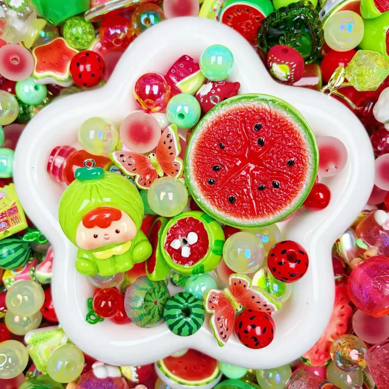 【For Keychain】-Iced Watermelon (Acrylic,Resin&Wooden Beads)