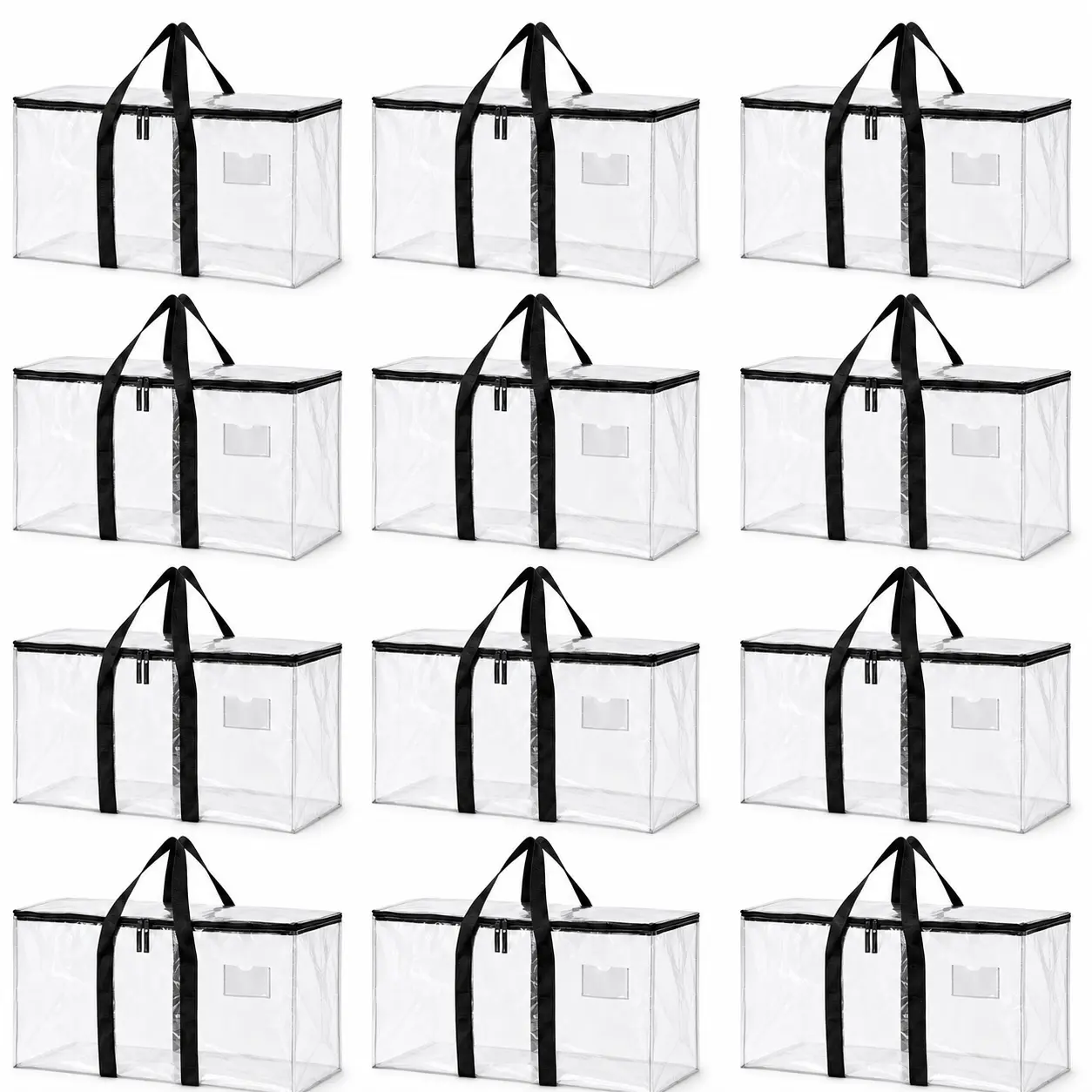 Clear Moving and Storage Bags with Wraparound Carry Handles, Double Zipper Closure and Label Pockets, Foldable Packing Totes for Clothes, Bedding, Dorm, Travel and Home Organization