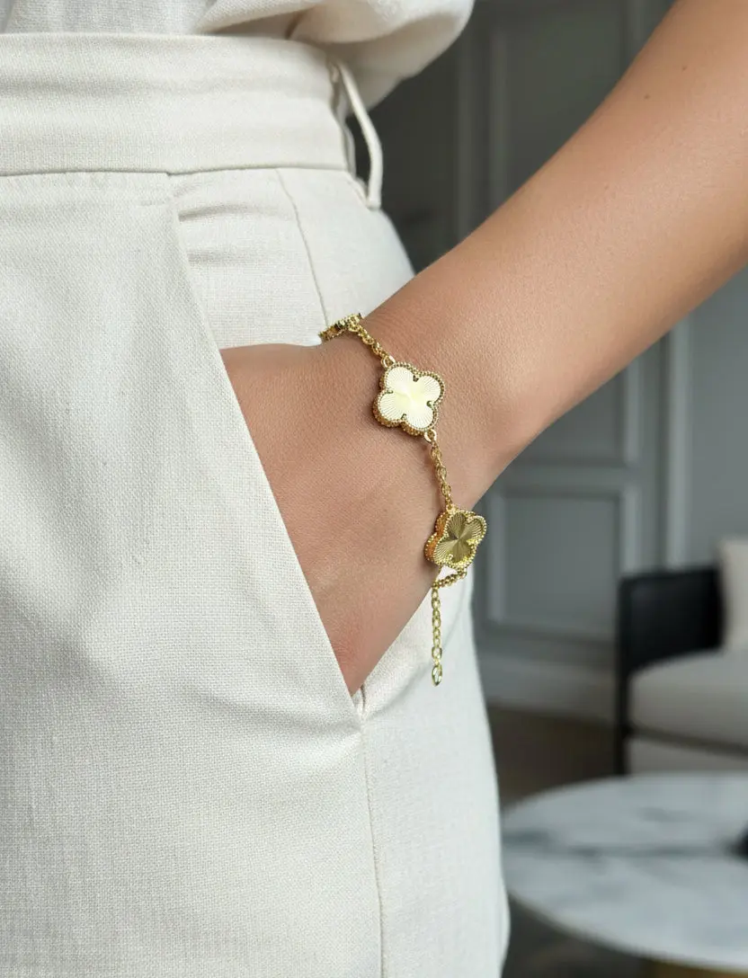 Pulsera de Trebol 18k 4 leaf clover Gold Plated Flower Lucky Charm Bracelet for Women-Flower Bracelet-Trendy Jewelry Gifts for Women- Adjustable Trending Jewelry Gifts